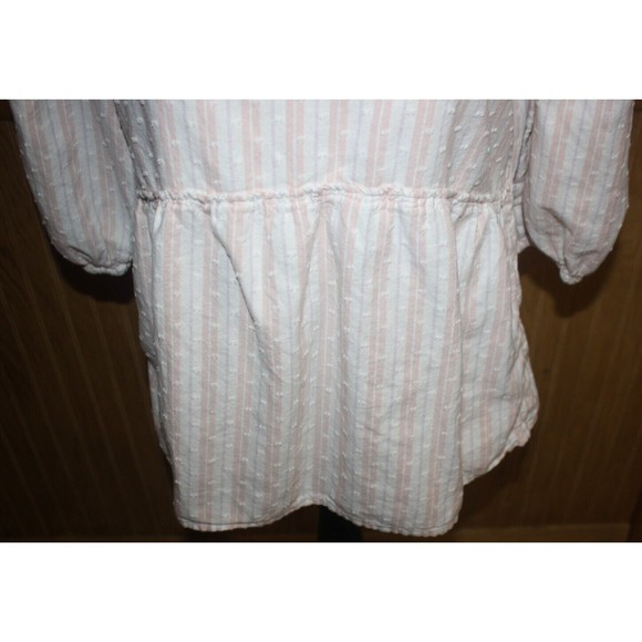 Time and Tru Pink &White  Stripe Swiss Dot Blouse Sz S Babydoll Fit Keyhole Back - Picture 3 of 9